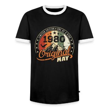 Mai 1980 Vintage Nées En Mai 1980 Anniversaire - T-shirt contrasté Homme - noir/blanc - Devant - AI Model Female 172 light (172cm) & AI Model Male 178 light (178cm)