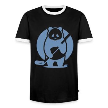 Panda Eishockey Spieler Silhouette - Männer Kontrast-T-Shirt - Schwarz/Weiß - Vorne - AI Model Female 172 light (172cm) & AI Model Male 178 light (178cm)
