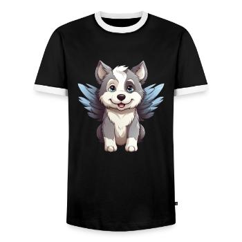 Husky Angel - Chien mignon avec céleste - T-shirt contrasté Homme - noir/blanc - Devant - AI Model Female 172 light (172cm) & AI Model Male 178 light (178cm)