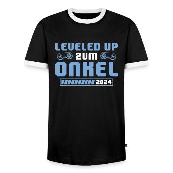 Schwangerschaftsankündigung 2024 Onkel - Männer Kontrast-T-Shirt - Schwarz/Weiß - Vorne - AI Model Female 172 light (172cm) & AI Model Male 178 light (178cm)