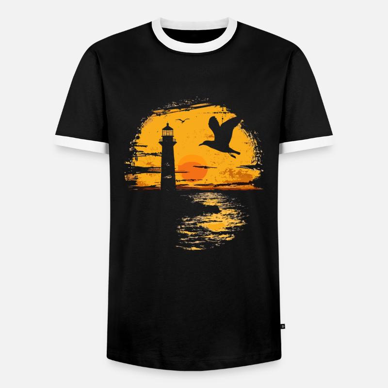 Möwe Seevogel Leuchtturm Sunset - Männer Kontrast-T-Shirt - Schwarz/Weiß