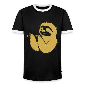 Cool Sloth Silhouette Portrait Face Head - Men's Ringer Shirt - black/white - Front - AI Model Female 172 light (172cm) & AI Model Male 178 light (178cm)