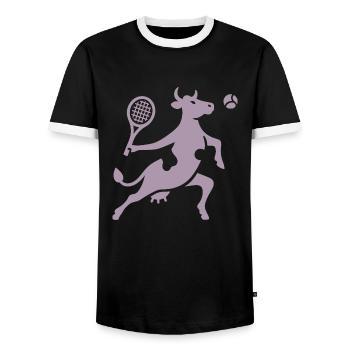 Cow Tennis Tennis Player Silhouette Minimalist - Men's Ringer Shirt - black/white - Front - AI Model Female 172 light (172cm) & AI Model Male 178 light (178cm)