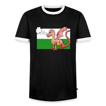 Puffing Welsh Dragon - Gregory - Men's Ringer Shirt - black/white - Front - AI Model Female 172 light (172cm) & AI Model Male 178 light (178cm)
