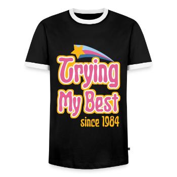 Je fais de mon mieux depuis 1984 - T-shirt contrasté Homme - noir/blanc - Devant - AI Model Female 172 light (172cm) & AI Model Male 178 light (178cm)