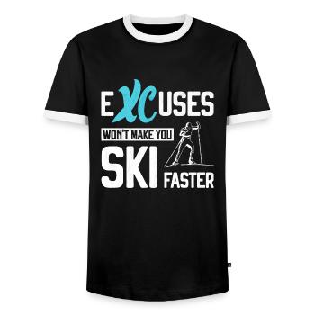 Cross Country Skiing XC Excuses Nordic Skiing - Men's Ringer Shirt - black/white - Front - AI Model Female 172 light (172cm) & AI Model Male 178 light (178cm)