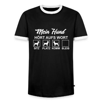 Mein Hund hört aufs Wort - Männer Kontrast-T-Shirt - Schwarz/Weiß - Vorne - AI Model Female 172 light (172cm) & AI Model Male 178 light (178cm)