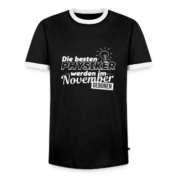 Physique - étudiant en physique - Novembre - Cadeau - T-shirt contrasté Homme - noir/blanc - Devant - AI Model Female 172 light (172cm) & AI Model Male 178 light (178cm)