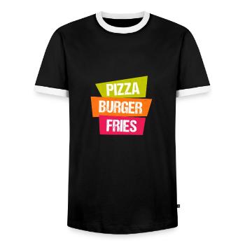 frites Pizza Burger - T-shirt contrasté Homme - noir/blanc - Devant - AI Model Female 172 light (172cm) & AI Model Male 178 light (178cm)
