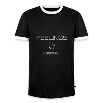 Feelings are loaded - Men's Ringer Shirt - black/white - Front - AI Model Female 172 light (172cm) & AI Model Male 178 light (178cm)