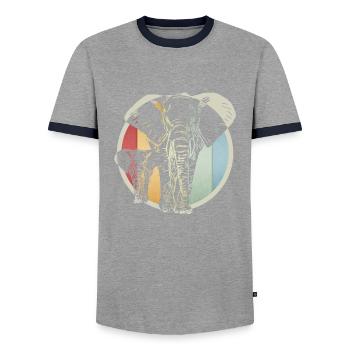 Colorful retro elephant - Men's Ringer Shirt - grey/navy  - Front - AI Model Female 172 light (172cm) & AI Model Male 178 light (178cm)