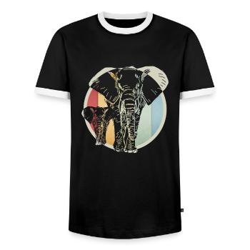 Éléphant rétro coloré - T-shirt contrasté Homme - noir/blanc - Devant - AI Model Female 172 light (172cm) & AI Model Male 178 light (178cm)
