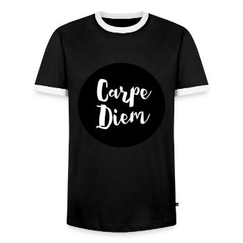 CARPE DIEM - Männer Kontrast-T-Shirt - Schwarz/Weiß - Vorne - AI Model Female 172 light (172cm) & AI Model Male 178 light (178cm)