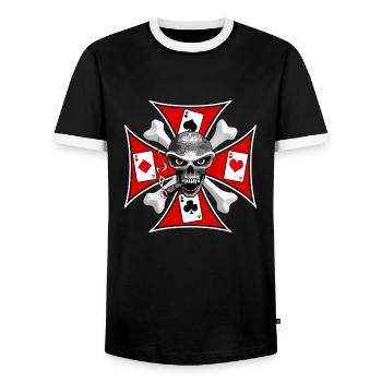 poker_design_07 - Men's Ringer Shirt - black/white - Front - AI Model Female 172 light (172cm) & AI Model Male 178 light (178cm)
