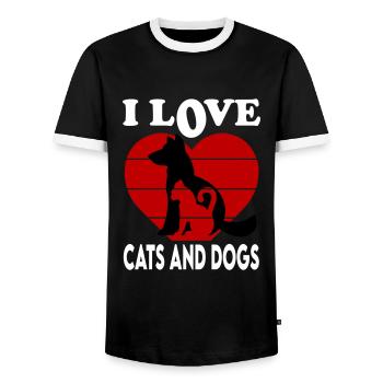 I Love Cats and Dogs Liebe Hunde und Katzen - Männer Kontrast-T-Shirt - Schwarz/Weiß - Vorne - AI Model Female 172 light (172cm) & AI Model Male 178 light (178cm)