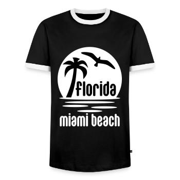 Floride, Miami beach (soleil, palmier, oiseau) - T-shirt contrasté Homme - noir/blanc - Devant - AI Model Female 172 light (172cm) & AI Model Male 178 light (178cm)