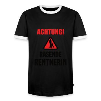 Rentnerin 2021 Shirt Rasende Rentnerin - Männer Kontrast-T-Shirt - Schwarz/Weiß - Vorne - AI Model Female 172 light (172cm) & AI Model Male 178 light (178cm)