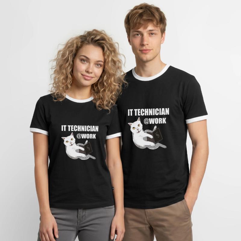 IT Techniker Katze Programmierer Techie Männer Kontrast-T-Shirt