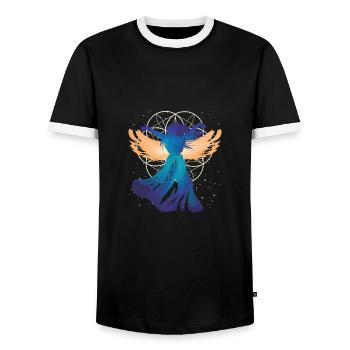 Ailes angéliques Force de vie Lumière Homme lumière - T-shirt contrasté Homme - noir/blanc - Devant - AI Model Female 172 light (172cm) & AI Model Male 178 light (178cm)