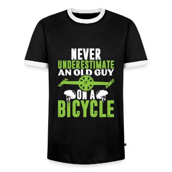alter mann fahrrad - Männer Kontrast-T-Shirt - Schwarz/Weiß - Vorne - AI Model Female 172 light (172cm) & AI Model Male 178 light (178cm)