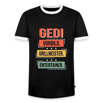 Gedi Vorbild Grillmeister Entertainer Taufged - Männer Kontrast-T-Shirt - Schwarz/Weiß - Vorne - AI Model Female 172 light (172cm) & AI Model Male 178 light (178cm)