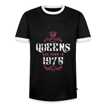 born in 1975 - Men's Ringer Shirt - black/white - Front - AI Model Female 172 light (172cm) & AI Model Male 178 light (178cm)