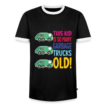 Garbage truck birthday boy 3 - Men's Ringer Shirt - black/white - Front - AI Model Female 172 light (172cm) & AI Model Male 178 light (178cm)