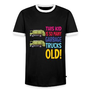 Camion à ordures Garçon d’anniversaire 2 - T-shirt contrasté Homme - noir/blanc - Devant - AI Model Female 172 light (172cm) & AI Model Male 178 light (178cm)