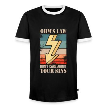 Electrician - Men's Ringer Shirt - black/white - Front - AI Model Female 172 light (172cm) & AI Model Male 178 light (178cm)