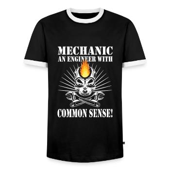 Mécanicien automobile - T-shirt contrasté Homme - noir/blanc - Devant - AI Model Female 172 light (172cm) & AI Model Male 178 light (178cm)