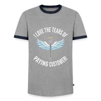Car mechanic - Men's Ringer Shirt - grey/navy  - Front - AI Model Female 172 light (172cm) & AI Model Male 178 light (178cm)