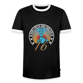 16. Geburtstag - Männer Kontrast-T-Shirt - Schwarz/Weiß - Vorne - AI Model Female 172 light (172cm) & AI Model Male 178 light (178cm)