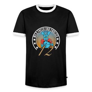 12. Geburtstag - Männer Kontrast-T-Shirt - Schwarz/Weiß - Vorne - AI Model Female 172 light (172cm) & AI Model Male 178 light (178cm)