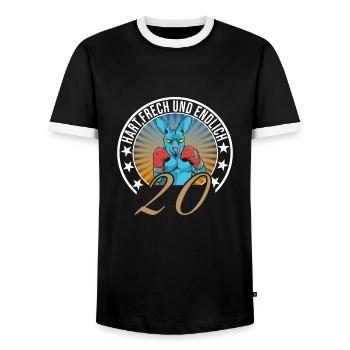 20. Geburtstag - Männer Kontrast-T-Shirt - Schwarz/Weiß - Vorne - AI Model Female 172 light (172cm) & AI Model Male 178 light (178cm)