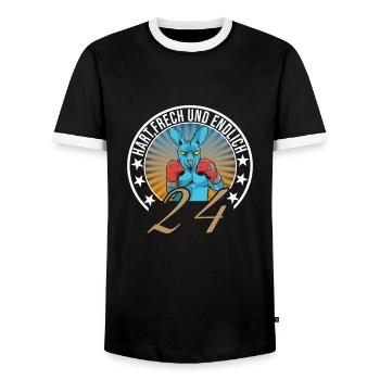 24. Geburtstag - Männer Kontrast-T-Shirt - Schwarz/Weiß - Vorne - AI Model Female 172 light (172cm) & AI Model Male 178 light (178cm)