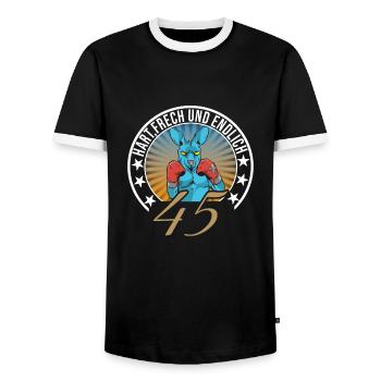 45. Geburtstag - Männer Kontrast-T-Shirt - Schwarz/Weiß - Vorne - AI Model Female 172 light (172cm) & AI Model Male 178 light (178cm)