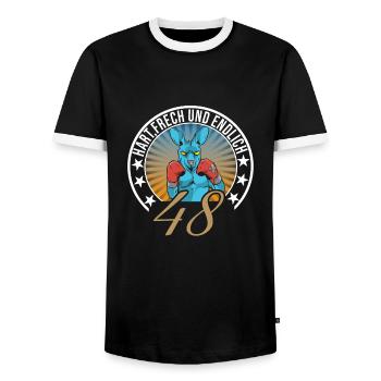 48. Geburtstag - Männer Kontrast-T-Shirt - Schwarz/Weiß - Vorne - AI Model Female 172 light (172cm) & AI Model Male 178 light (178cm)