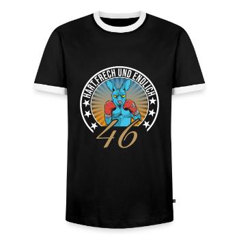 46. Geburtstag - Männer Kontrast-T-Shirt - Schwarz/Weiß - Vorne - AI Model Female 172 light (172cm) & AI Model Male 178 light (178cm)