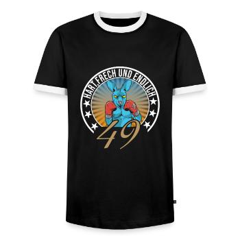 49. Geburtstag - Männer Kontrast-T-Shirt - Schwarz/Weiß - Vorne - AI Model Female 172 light (172cm) & AI Model Male 178 light (178cm)