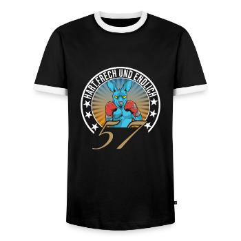 57. Geburtstag - Männer Kontrast-T-Shirt - Schwarz/Weiß - Vorne - AI Model Female 172 light (172cm) & AI Model Male 178 light (178cm)