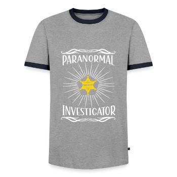 Ghost Hunters - Men's Ringer Shirt - grey/navy  - Front - AI Model Female 172 light (172cm) & AI Model Male 178 light (178cm)