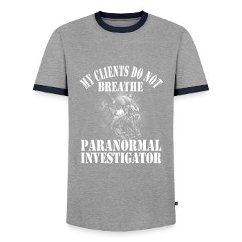 Ghost Hunters - Men's Ringer Shirt - grey/navy  - Front - AI Model Female 172 light (172cm) & AI Model Male 178 light (178cm)