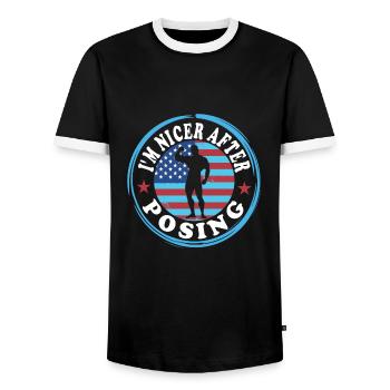 Culturisme - T-shirt contrasté Homme - noir/blanc - Devant - AI Model Female 172 light (172cm) & AI Model Male 178 light (178cm)