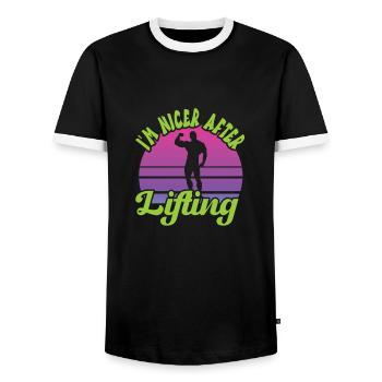 Culturisme - T-shirt contrasté Homme - noir/blanc - Devant - AI Model Female 172 light (172cm) & AI Model Male 178 light (178cm)