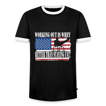 Circuit training - Men's Ringer Shirt - black/white - Front - AI Model Female 172 light (172cm) & AI Model Male 178 light (178cm)