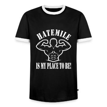 Circuit training - Men's Ringer Shirt - black/white - Front - AI Model Female 172 light (172cm) & AI Model Male 178 light (178cm)