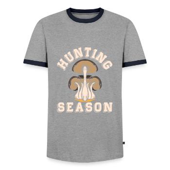 Mushroom picking - Men's Ringer Shirt - grey/navy  - Front - AI Model Female 172 light (172cm) & AI Model Male 178 light (178cm)