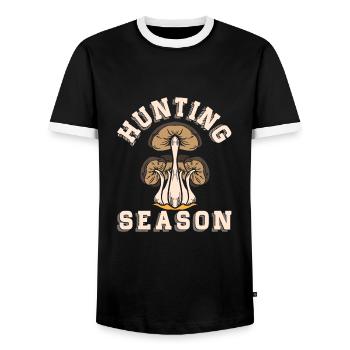 Mushroom picking - Men's Ringer Shirt - black/white - Front - AI Model Female 172 light (172cm) & AI Model Male 178 light (178cm)