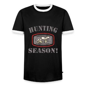 Mushroom picking - Men's Ringer Shirt - black/white - Front - AI Model Female 172 light (172cm) & AI Model Male 178 light (178cm)