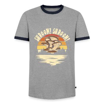 Mushroom picking - Men's Ringer Shirt - grey/navy  - Front - AI Model Female 172 light (172cm) & AI Model Male 178 light (178cm)